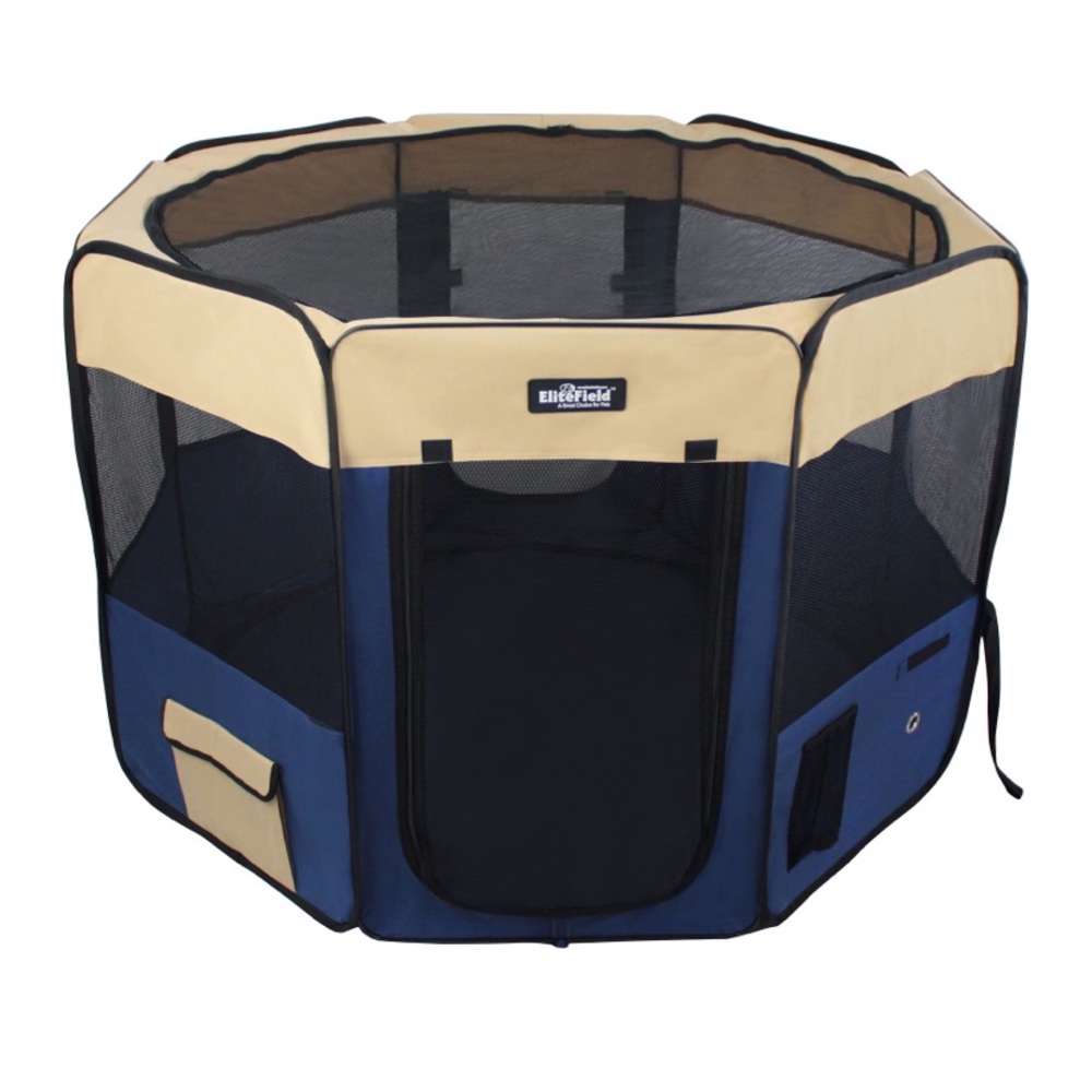 NWT  Soft Sided Playpen. 48”x48” 32” high. Elightfield, Navy and Beige